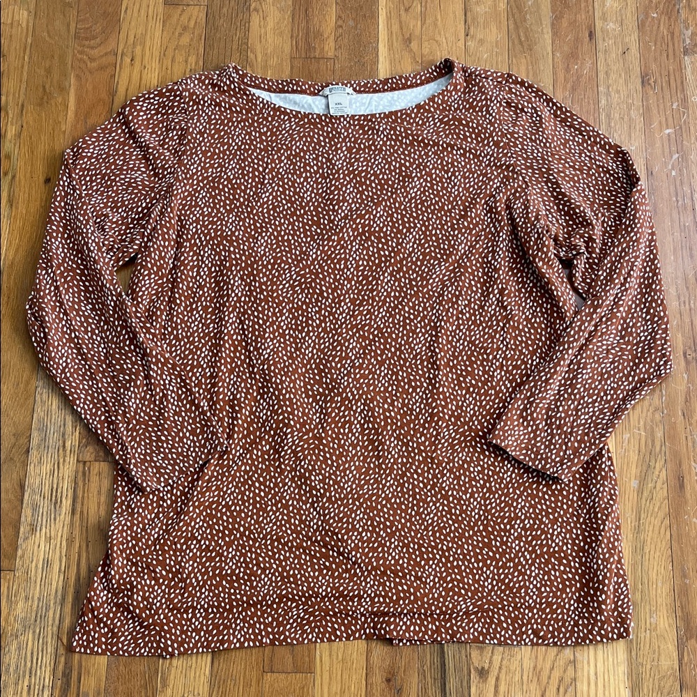 Duluth Trading Co Brown 100% Pima Cotton Speckled Long Sleeve Top